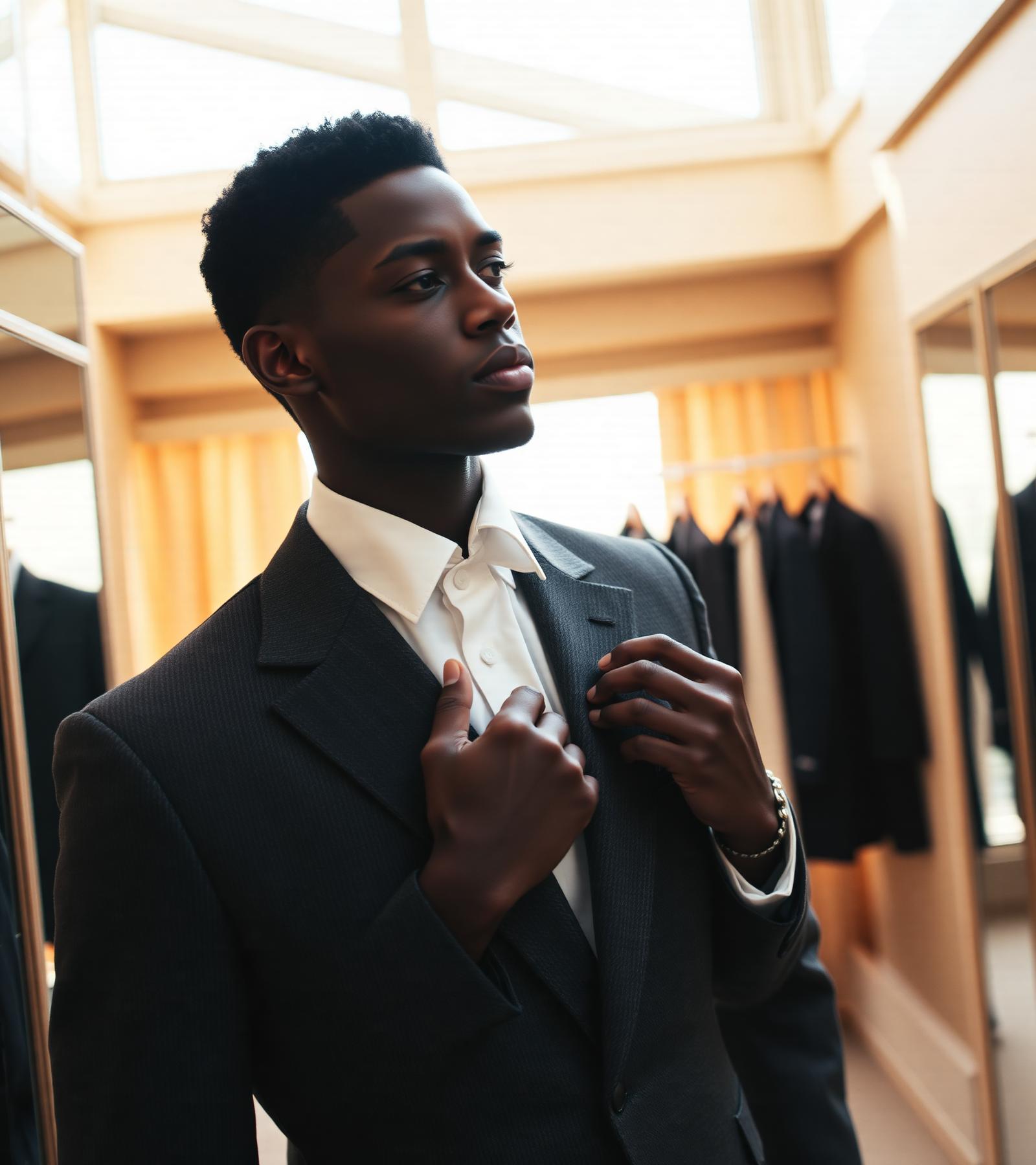 André Julius adjusting a tailored jacket